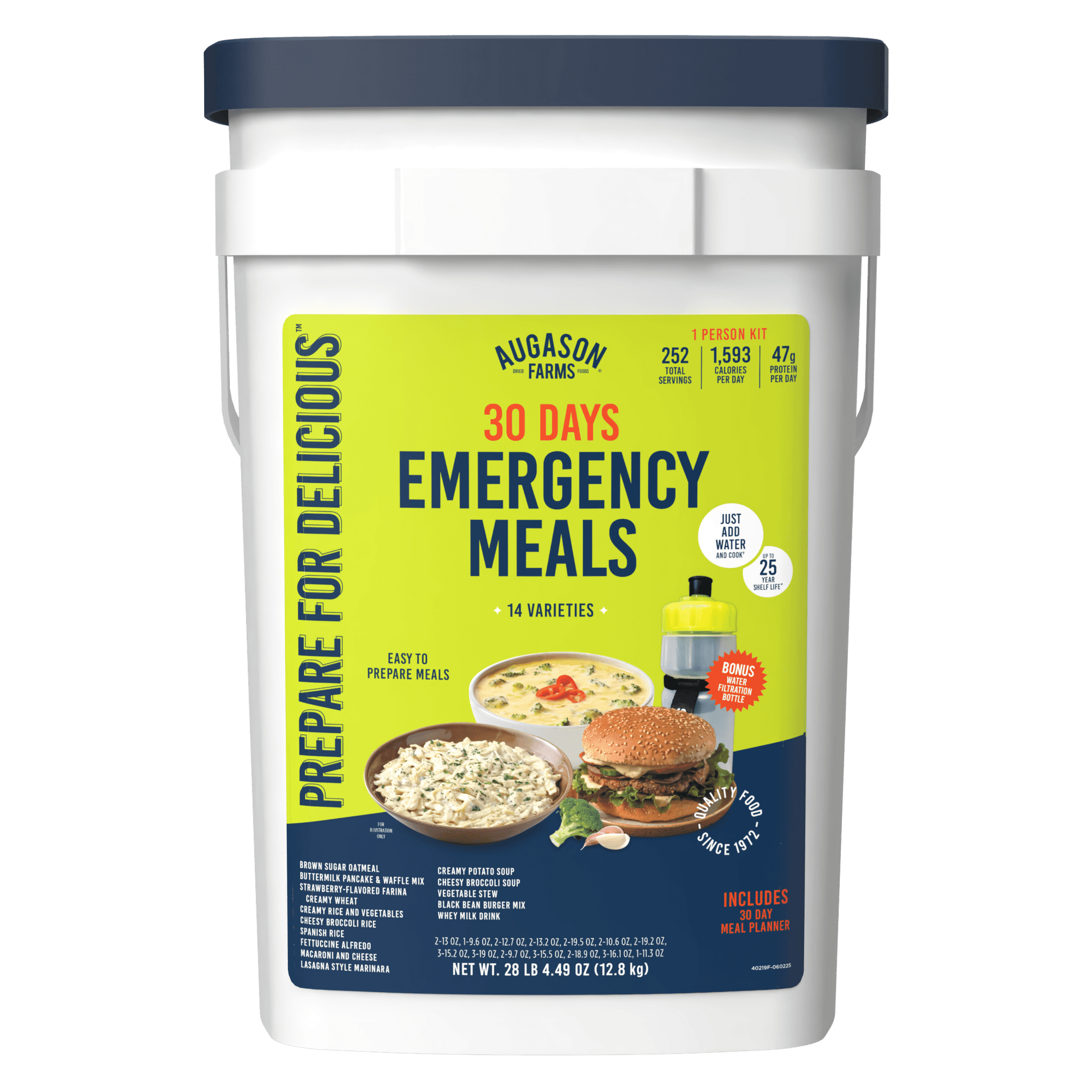 30 - Day 1 - Person Emergency Food Supply Kit with Water Filtration Bottle, Extra Calories per Day, 252 Servings - Augason Farms
