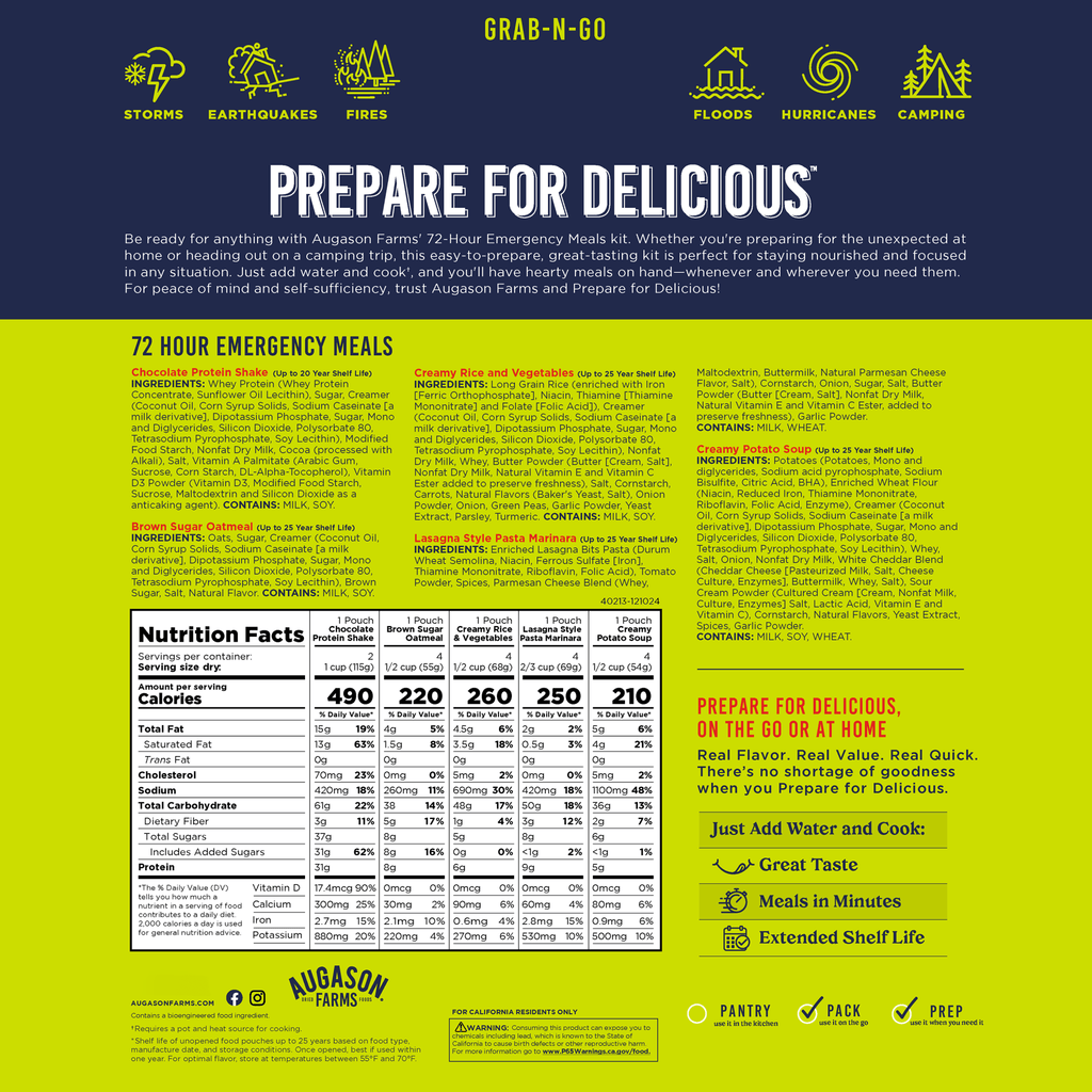 72 - Hour 1 - Person Emergency Food Supply Kit, 18 Servings - Augason Farms