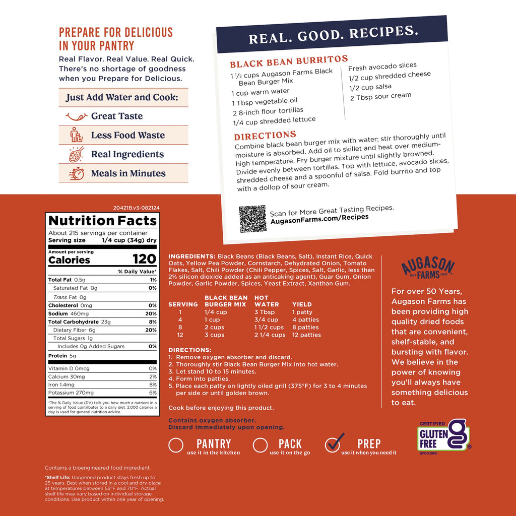 Black Bean Burger Mix Pail - Augason Farms