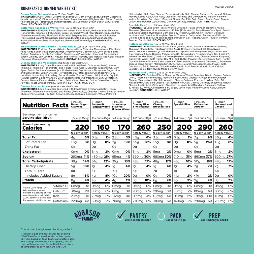 Breakfast and Dinner Variety Kit, 119 Servings - Augason Farms