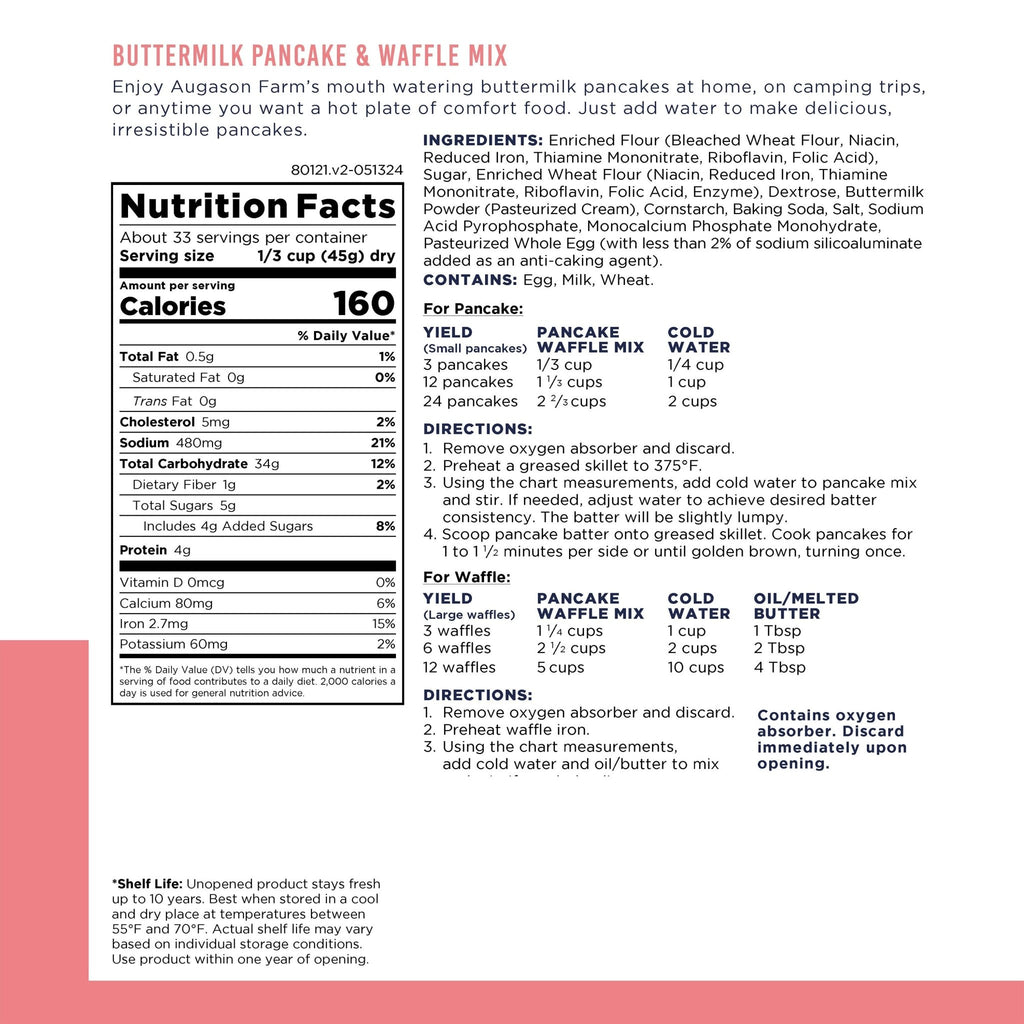 Buttermilk Pancake & Waffle Mix Can, 33 Servings - Augason Farms