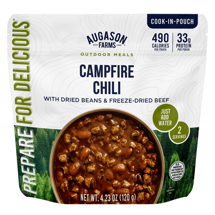 Campfire Chili with Freeze Dried Beef, Cook in Pouch, Outdoor Meals, 2 Servings - Augason Farms