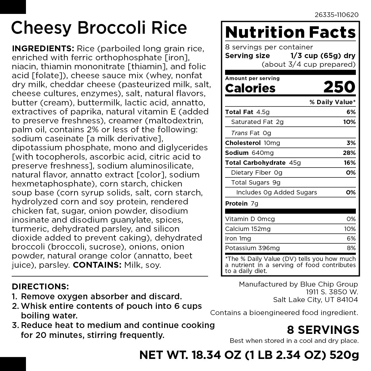 Cheesy Broccoli Rice, 8 Servings - Augason Farms