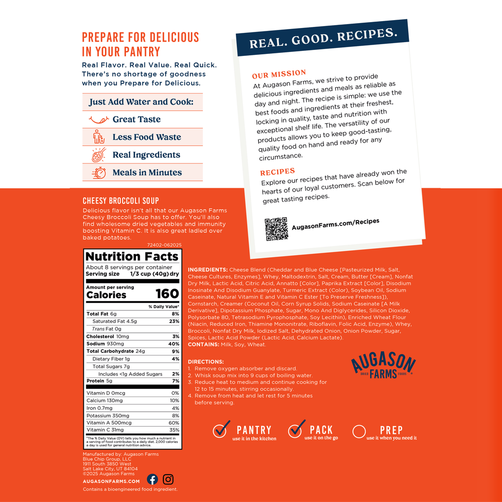 Cheesy Broccoli Soup Pouch, 8 Servings - Augason Farms