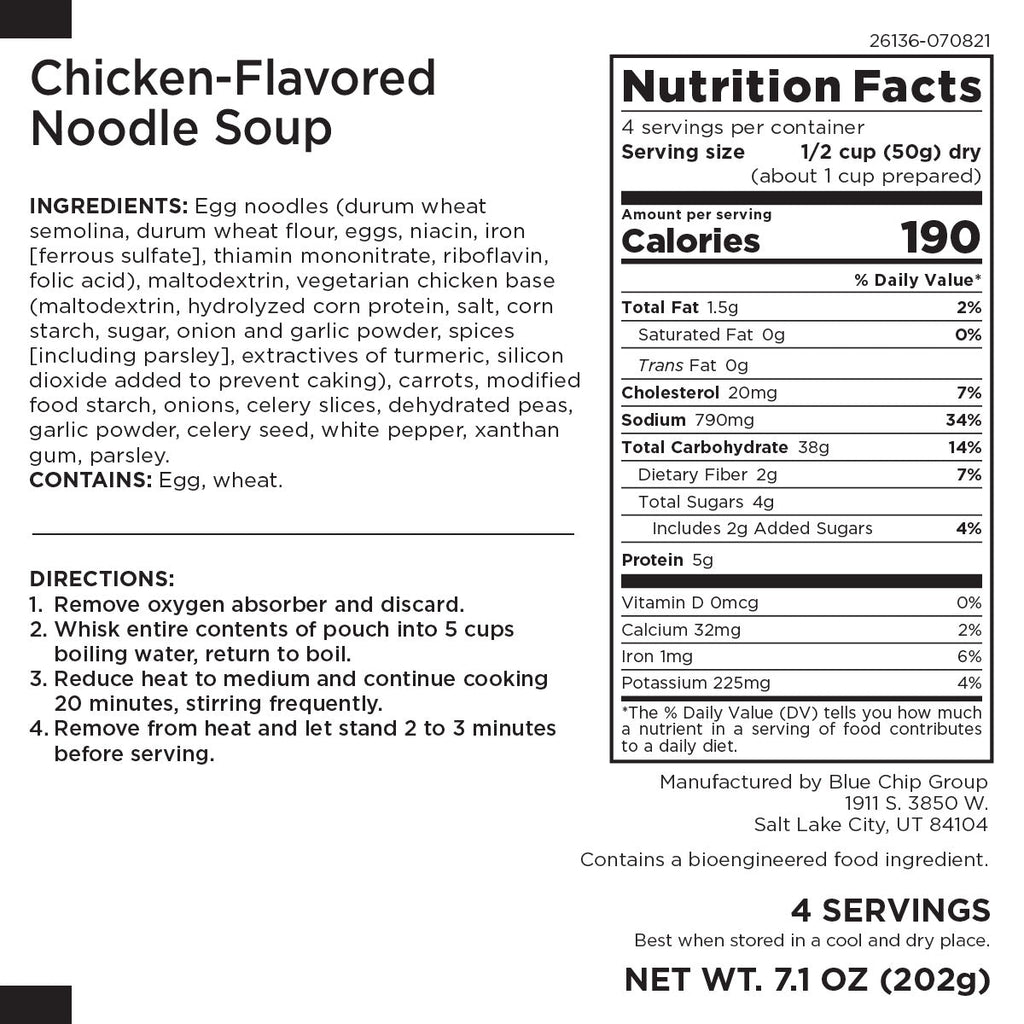 Chicken - Flavored Noodle Soup Pouch, 4 Servings - Augason Farms