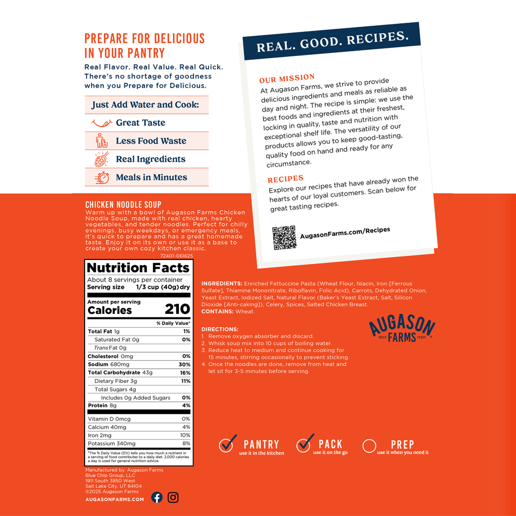 Chicken Noodle Soup Pouch, 8 Servings - Augason Farms