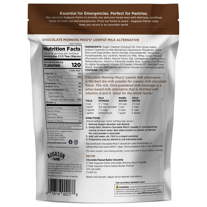 Chocolate Morning Moo's Milk Alternative Pouch, 16 Servings - Augason Farms