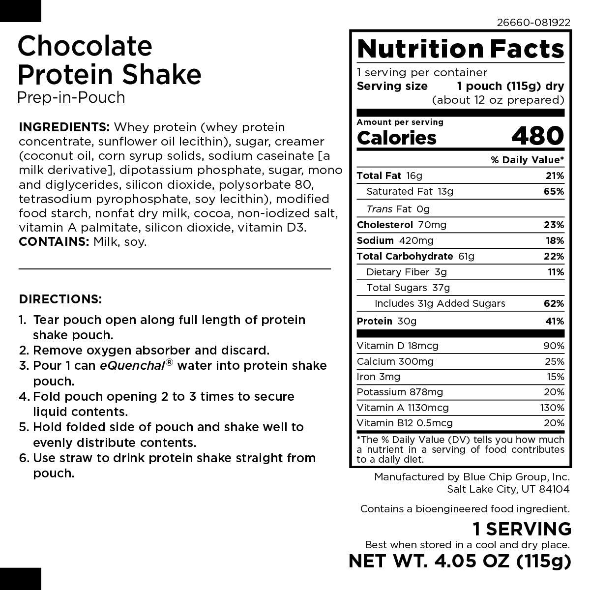Chocolate Protein Shake, 30g of Protein, 1 Serving - Augason Farms