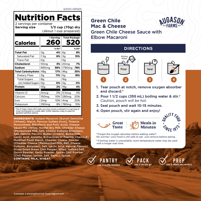 Cook in Pouch Meal Variety Pack with FREE 24 oz. Water Filtration Bottle, 8 Servings - Augason Farms
