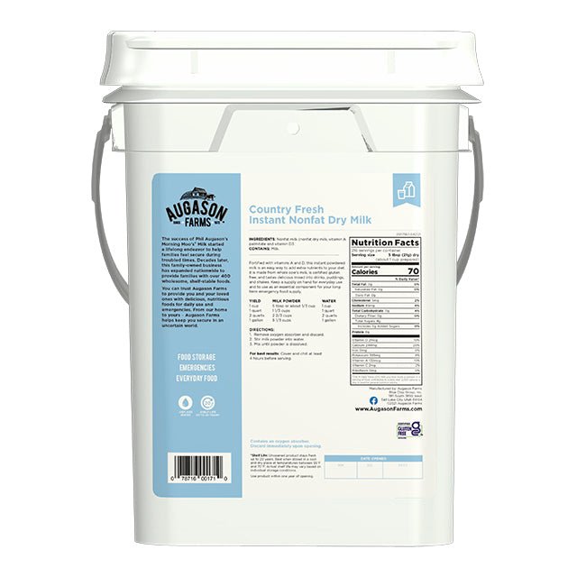 Country Fresh 100% Real Instant Nonfat Dry Milk Pail - Augason Farms