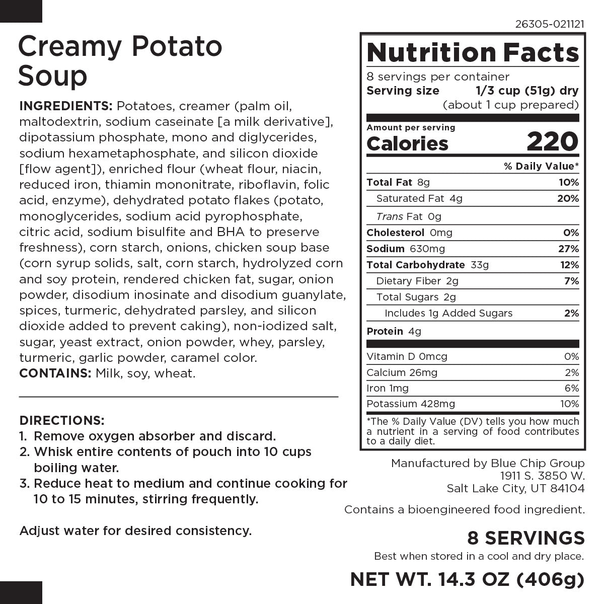 Creamy Potato Soup Generic Pouch, 8 Servings - Augason Farms