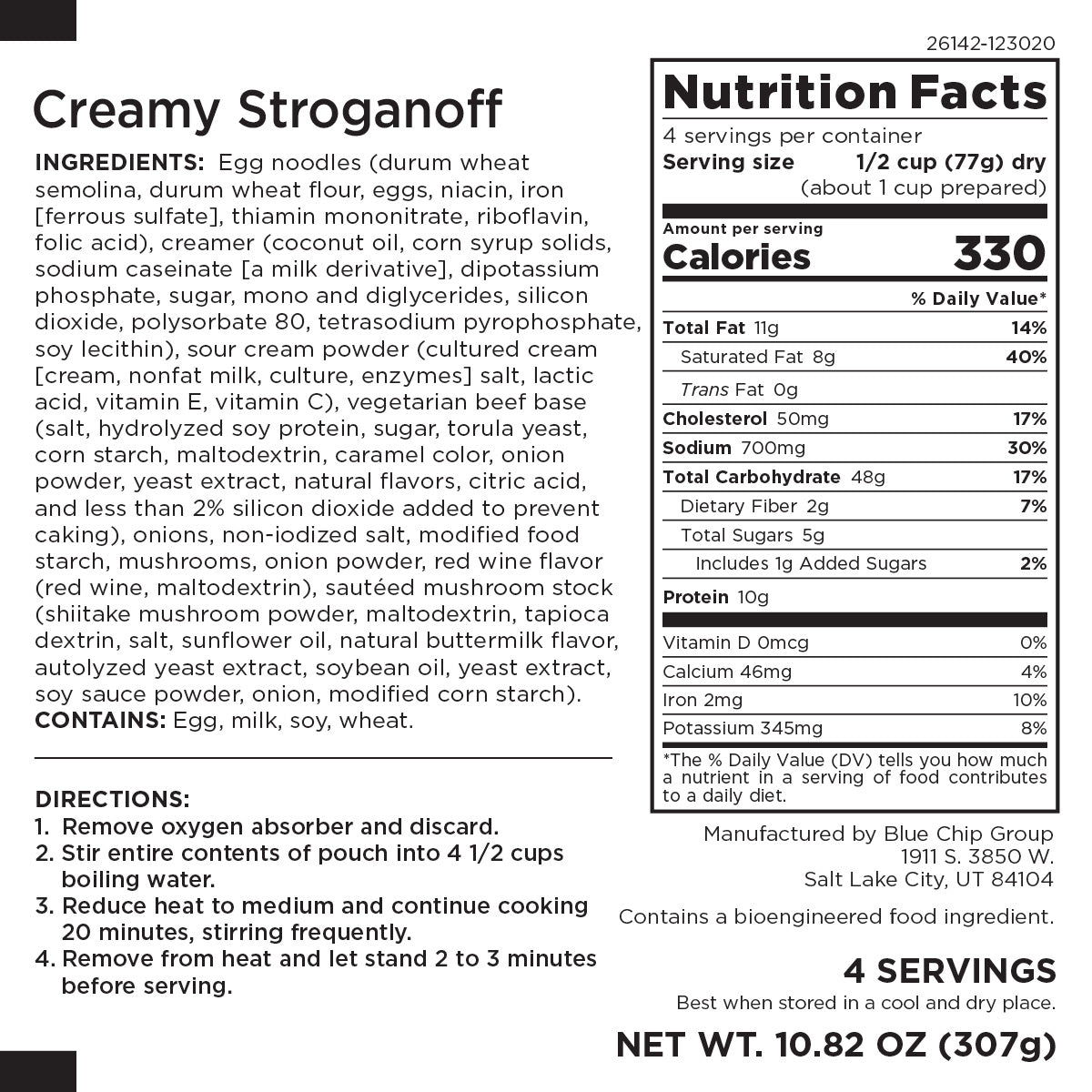 Creamy Stroganoff Pouch, 4 Servings - Augason Farms
