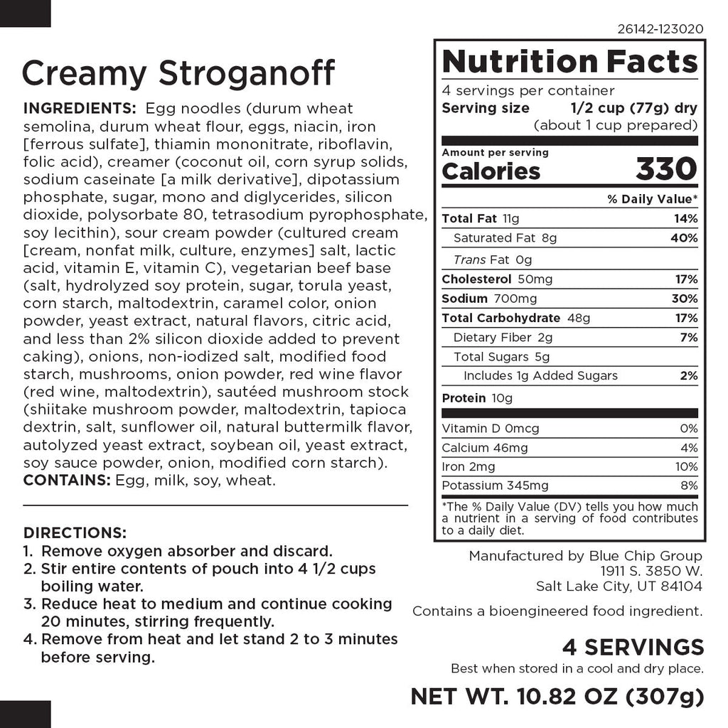 Creamy Stroganoff Pouch, 4 Servings - Augason Farms