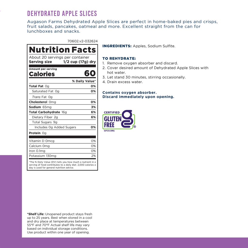 Dehydrated Apple Slices Can, 20 Servings - Augason Farms