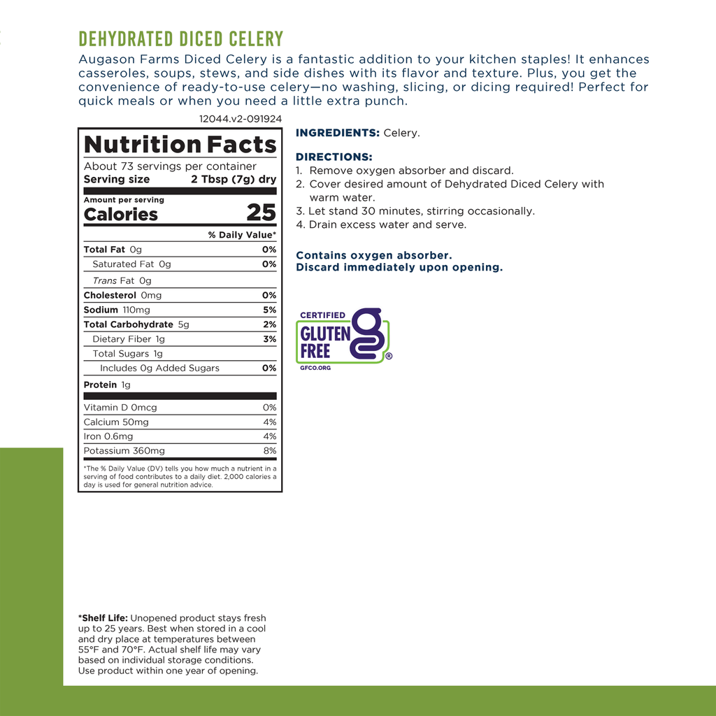Dehydrated Cross - Cut Celery - Augason Farms