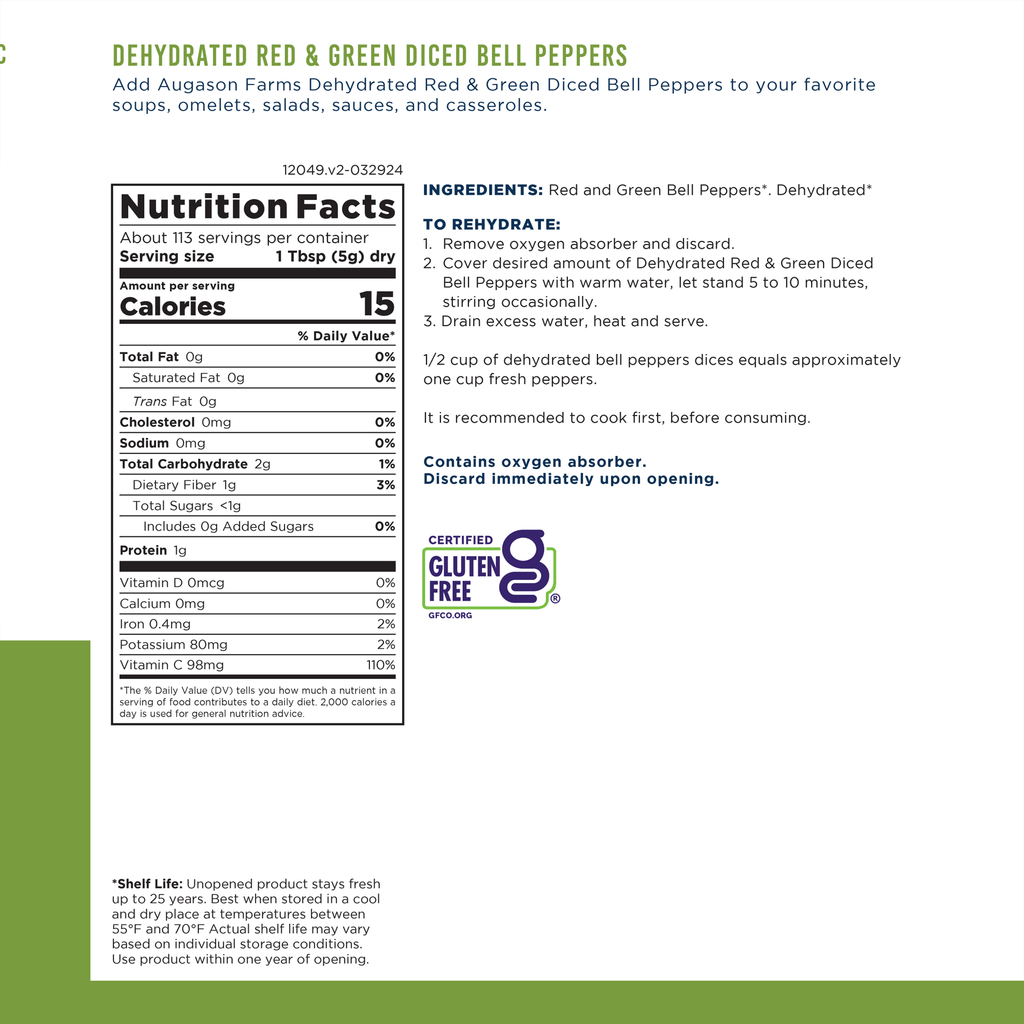 Dehydrated Diced Red & Green Bell Peppers - Augason Farms