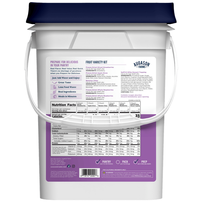 Dehydrated & Freeze Dried Fruit Variety Pail, 86 Servings - Augason Farms