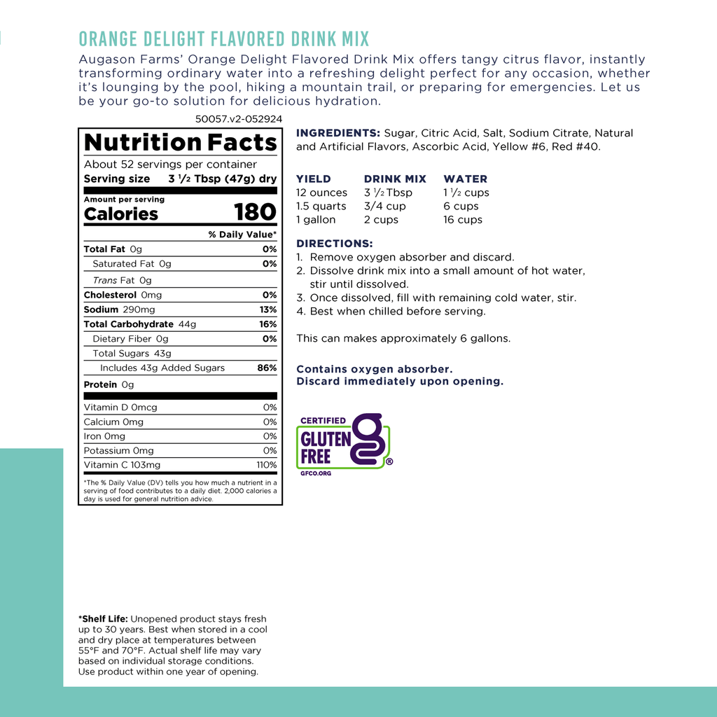 Delight Orange - Flavored Drink Mix - Augason Farms