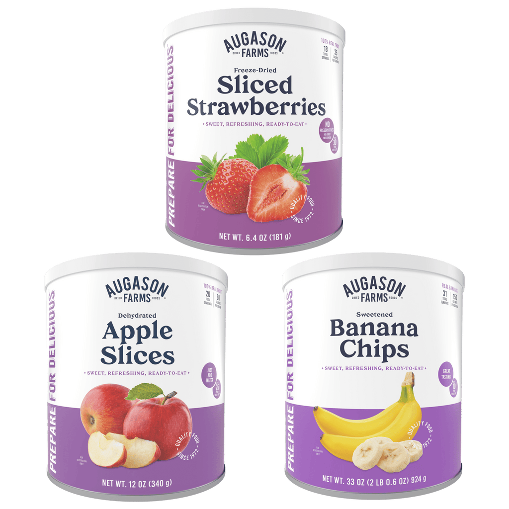 Dried Fruit Snack Variety Pack - Strawberry slices, Banana Chips, Apple Slices - Augason Farms