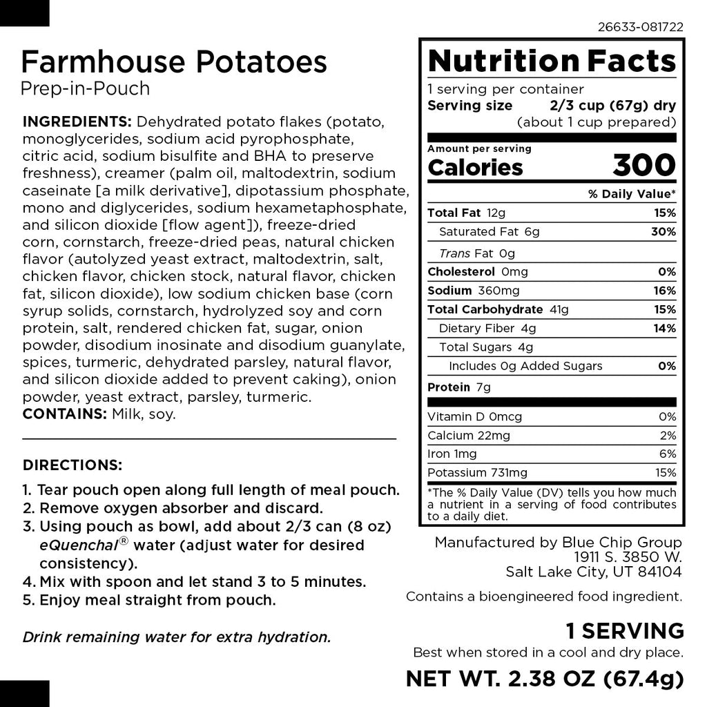 Farmhouse Potatoes, Cold Fill, No Heat Required, 1 Serving - Augason Farms