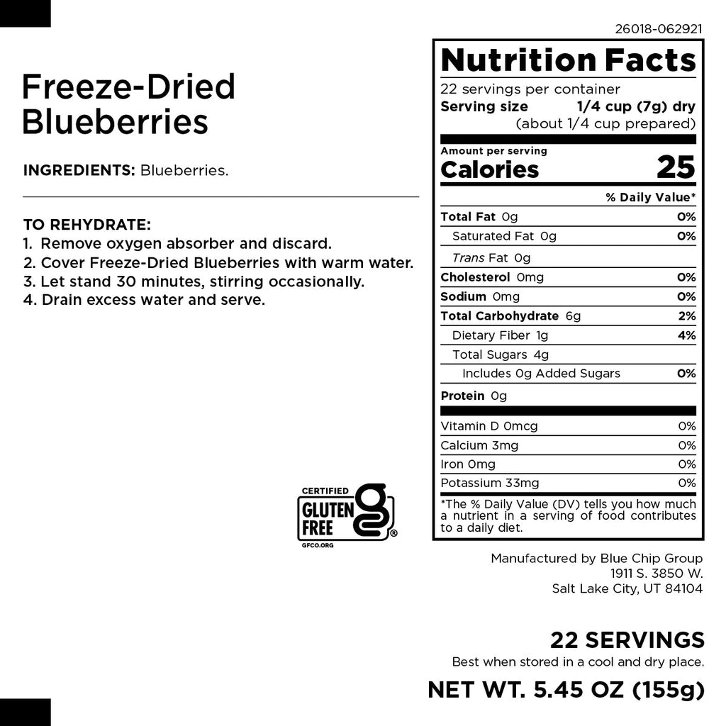 Freeze Dried Blueberries Pouch, 22 Servings - Augason Farms