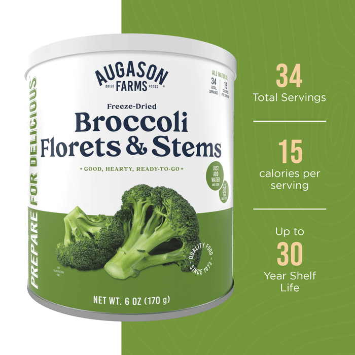 Freeze Dried Broccoli Florets and Stems Can, 34 Servings - Augason Farms