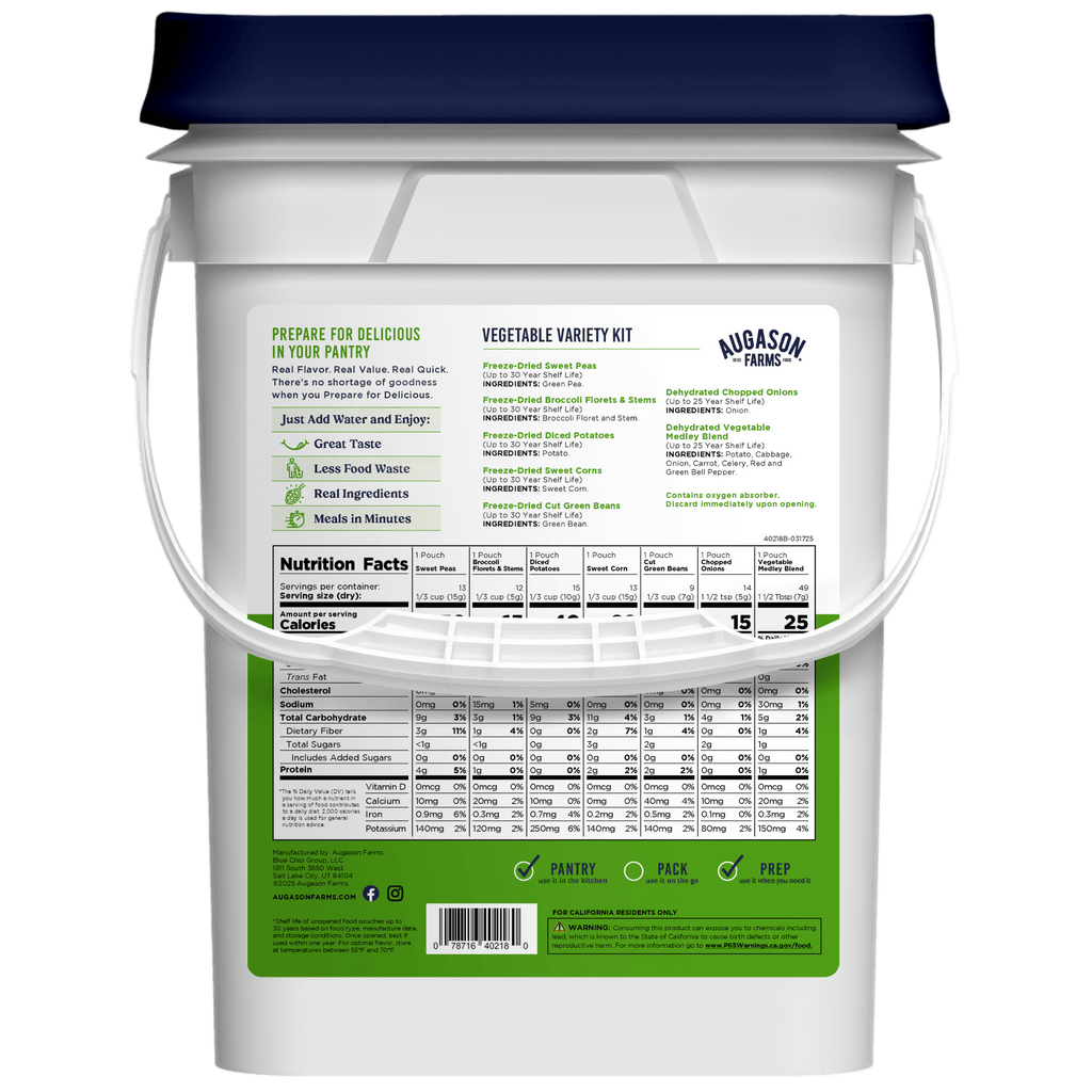 Freeze Dried & Dehydrated Vegetable Variety Kit, 125 Servings - Augason Farms