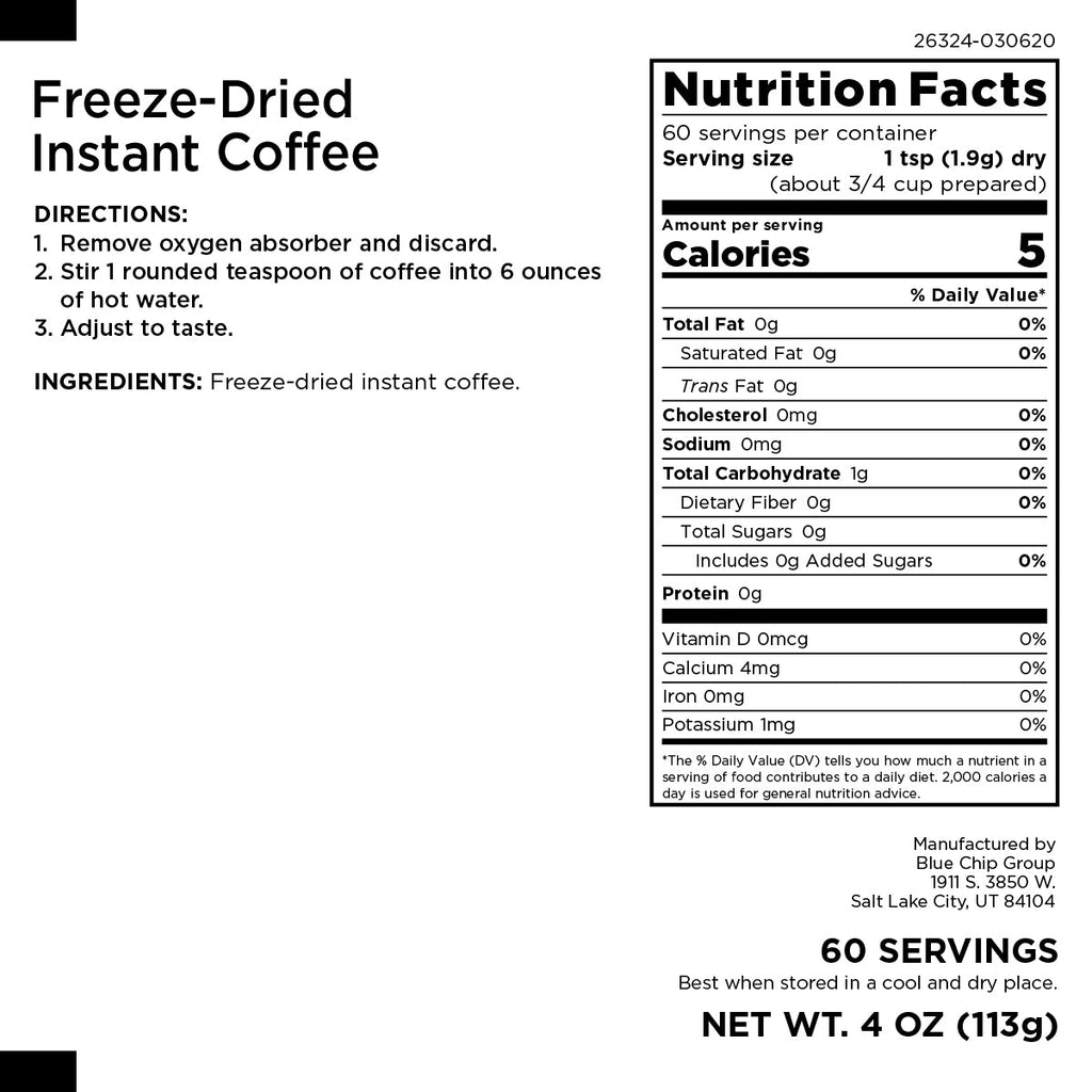 Freeze Dried Instant Coffee, 60 Servings - Augason Farms