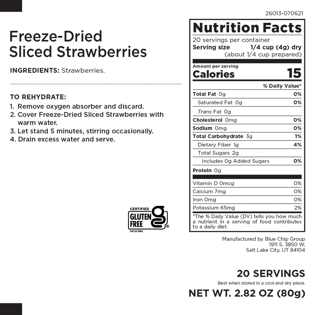 Freeze Dried Sliced Strawberries Pouch, 20 Servings - Augason Farms