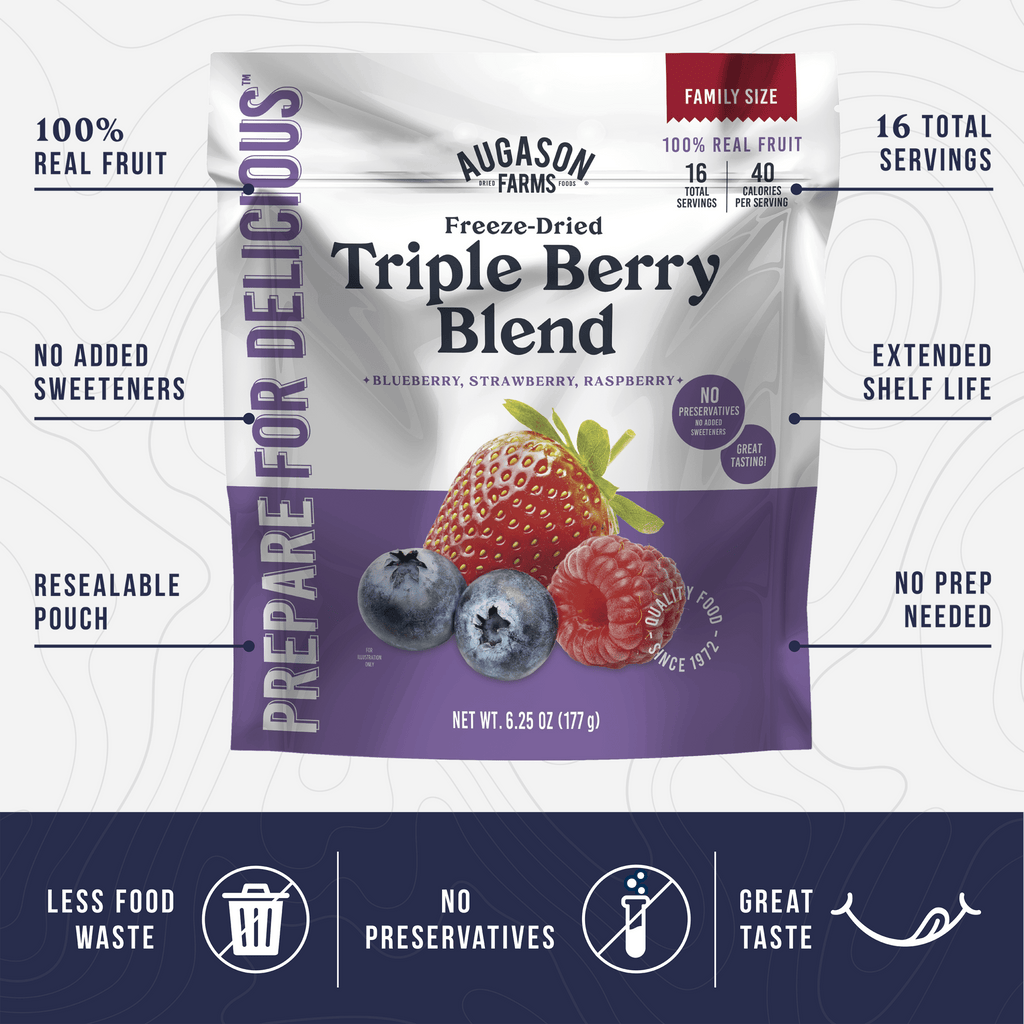 Freeze Dried Triple Berry Blend Family Size Pouch, 16 Servings - Augason Farms