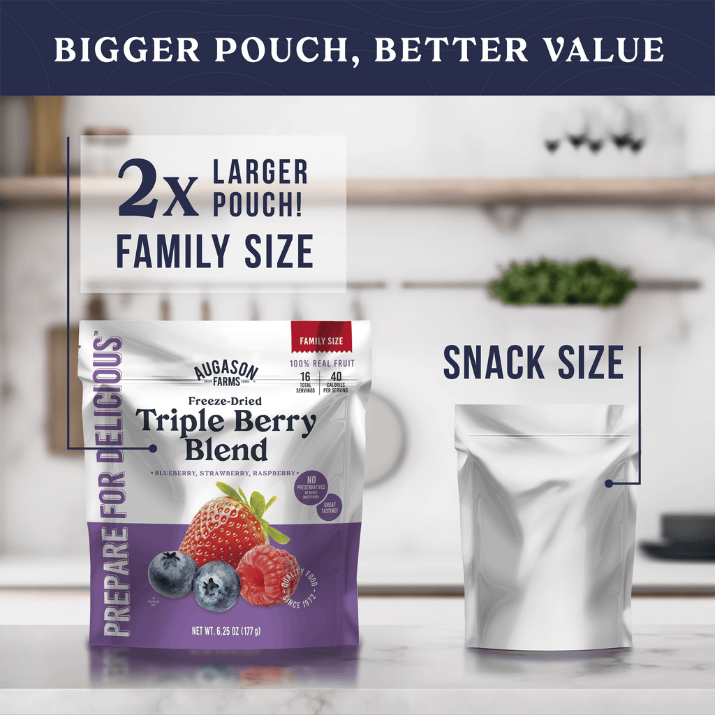 Freeze Dried Triple Berry Blend Family Size Pouch, 16 Servings - Augason Farms