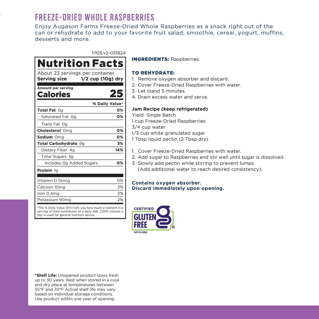 Freeze - Dried Whole Raspberries - Augason Farms