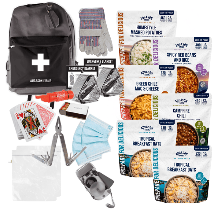 Grab-and-Go Emergency Backpack, 6 Cook-in-Pouch Meals and Essential Survival Gear - Augason Farms