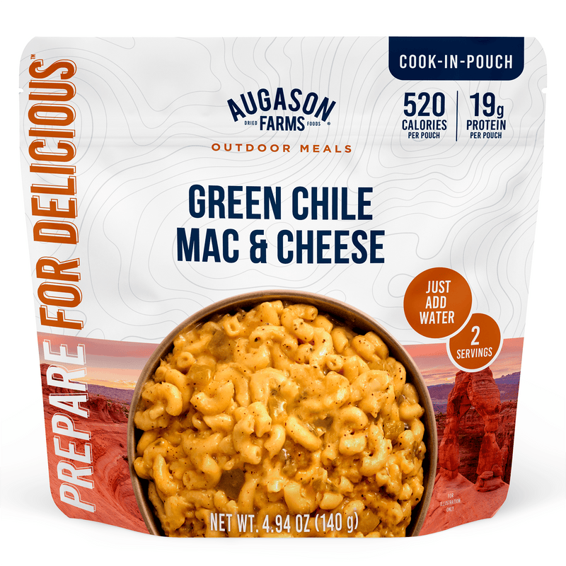 Green Chile Mac & Cheese, Cook in Pouch, Outdoor Meals, 2 Servings - Augason Farms
