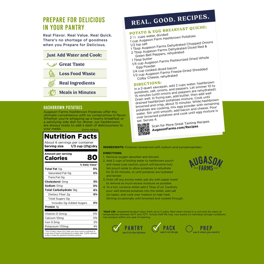 Hashbrown Potatoes Pouch - Augason Farms