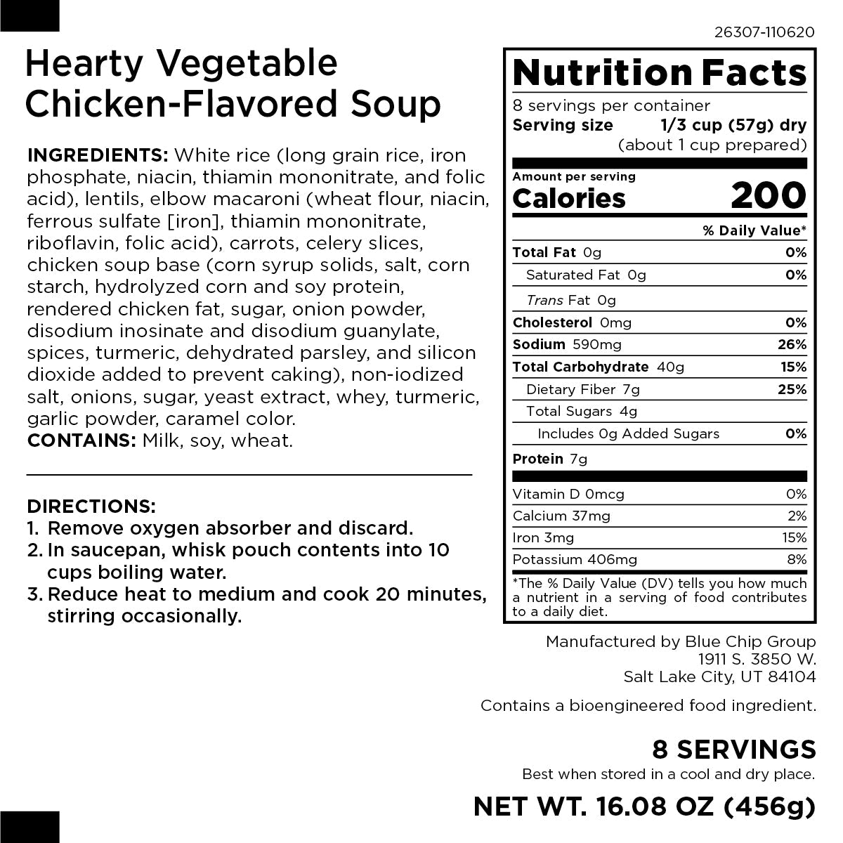 Hearty Chicken Flavored Vegetable Soup, 8 Servings - Augason Farms