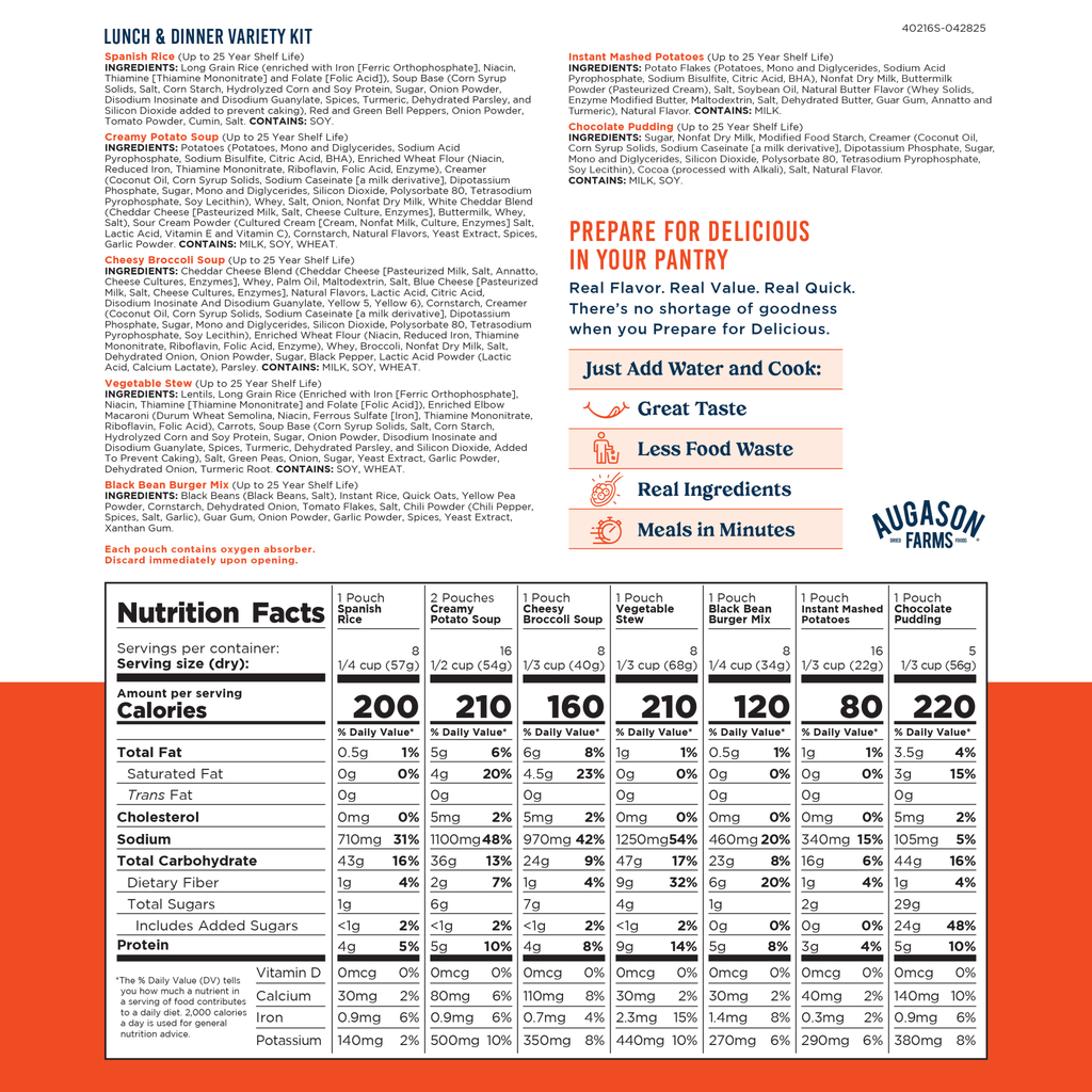 Lunch and Dinner Variety Pail, 122 Servings - Augason Farms