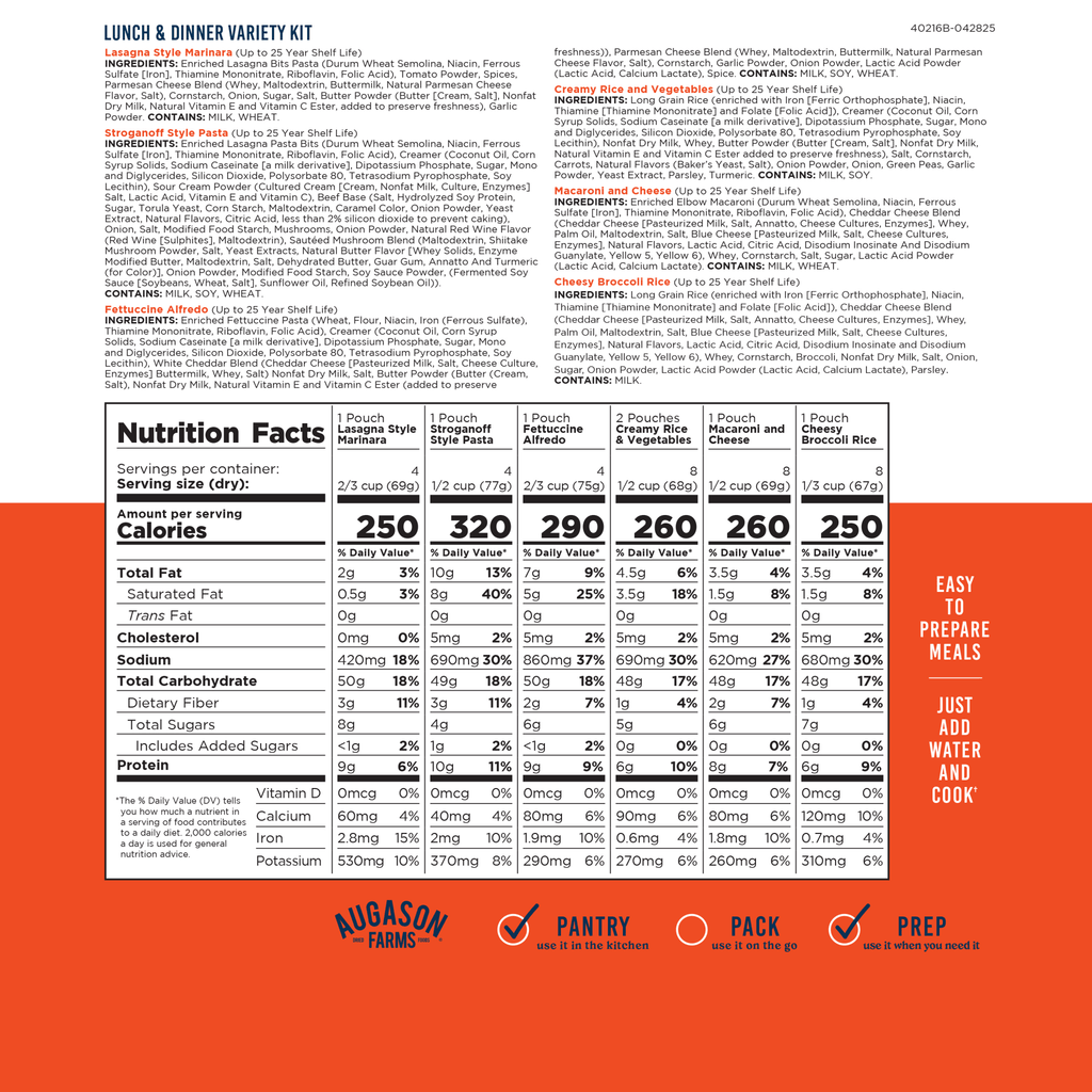 Lunch and Dinner Variety Pail, 122 Servings - Augason Farms