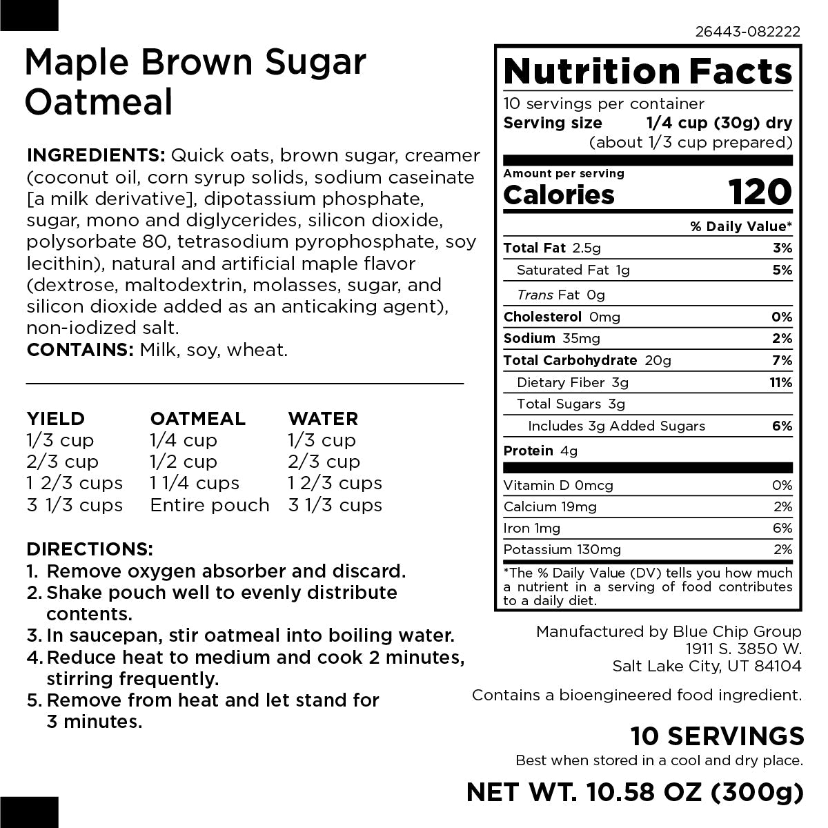Maple Brown Sugar Oatmeal, 10 Servings - Augason Farms