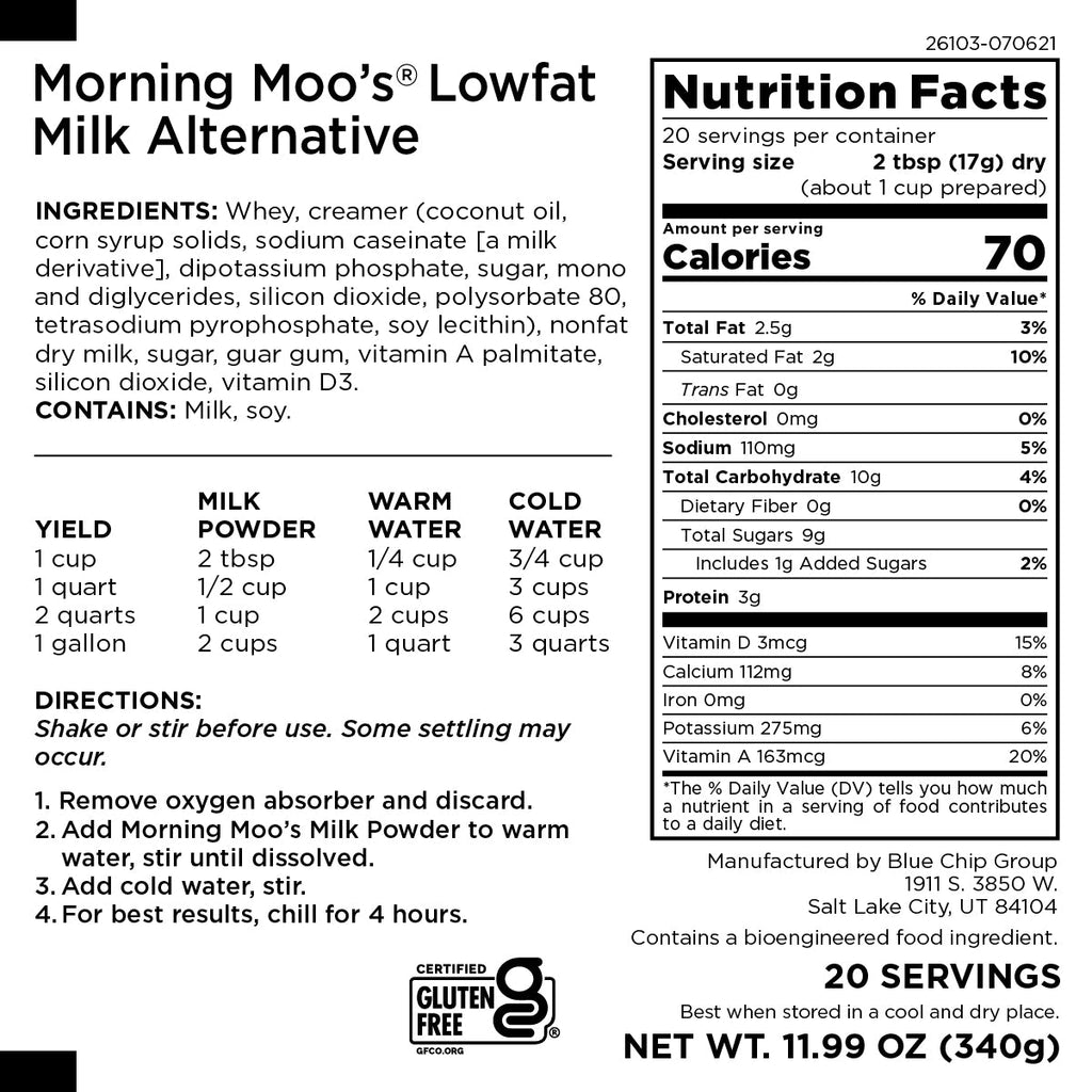 Morning Moo's Whey Milk Alternative Pouch, 20 Servings - Augason Farms