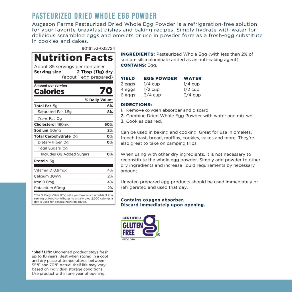 Pasteurized Dried Whole Egg Powder Can, 85 Servings - Augason Farms