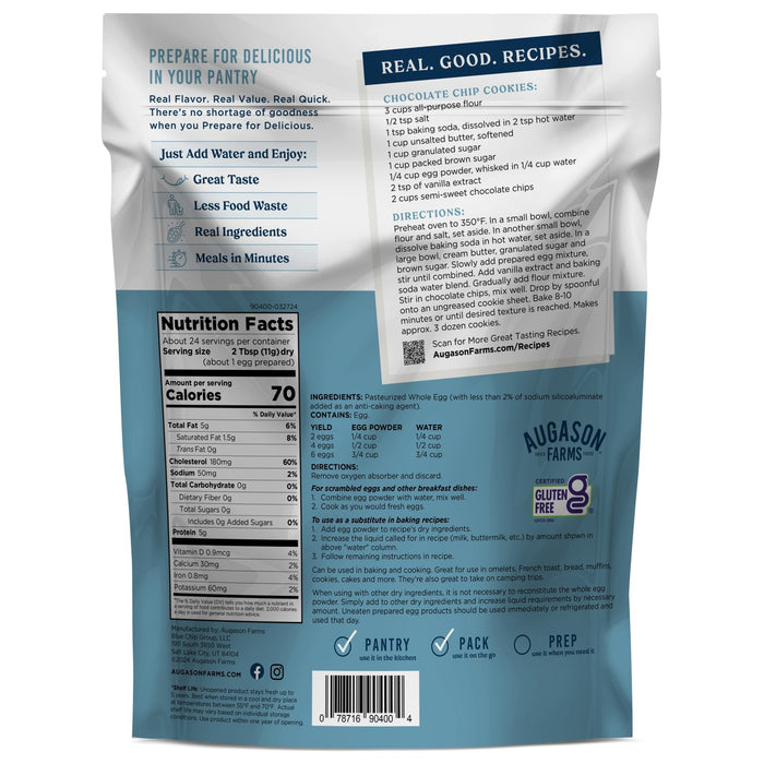 Pasteurized Dried Whole Egg Powder Pouch, 24 Servings - Augason Farms