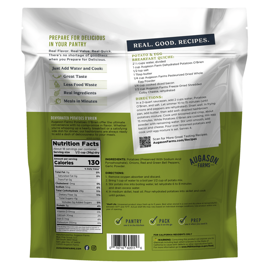 Potatoes O'Brien Family Size Pouch, 18 Servings - Augason Farms