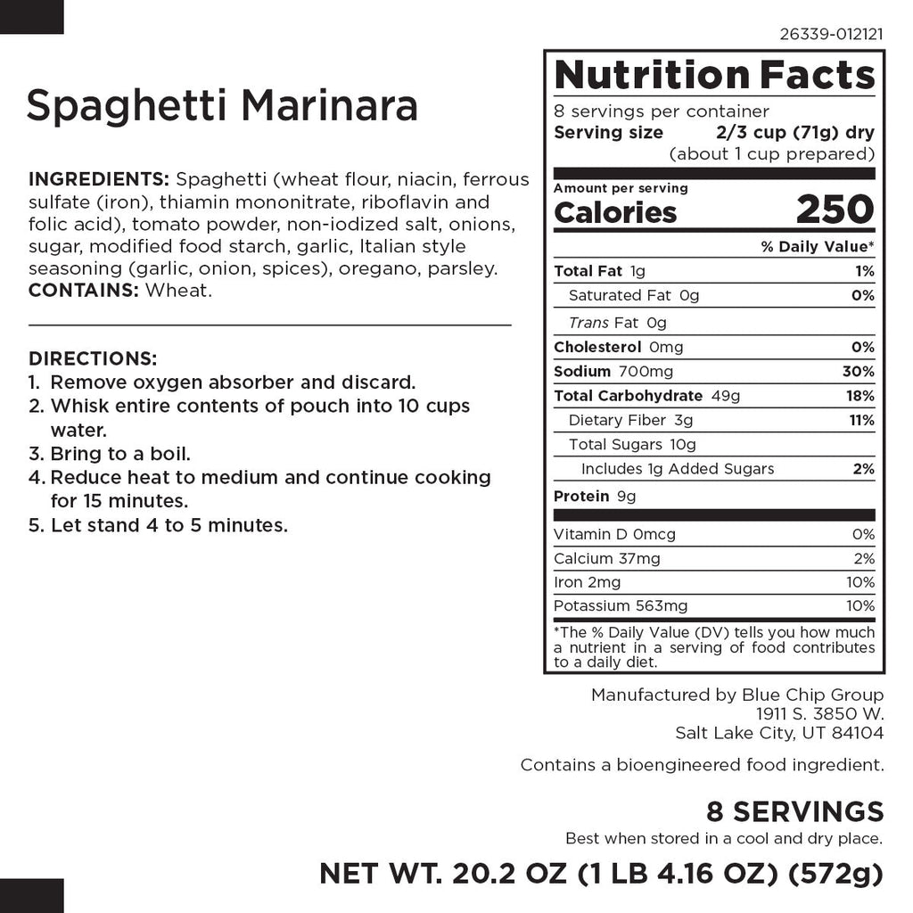 Spaghetti Marinara Pouch, 8 Servings - Augason Farms