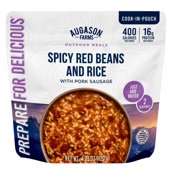 Spicy Red Beans & Rice with Pork Sausage, Cook in Pouch, Outdoor Meal, 2 Servings - Augason Farms