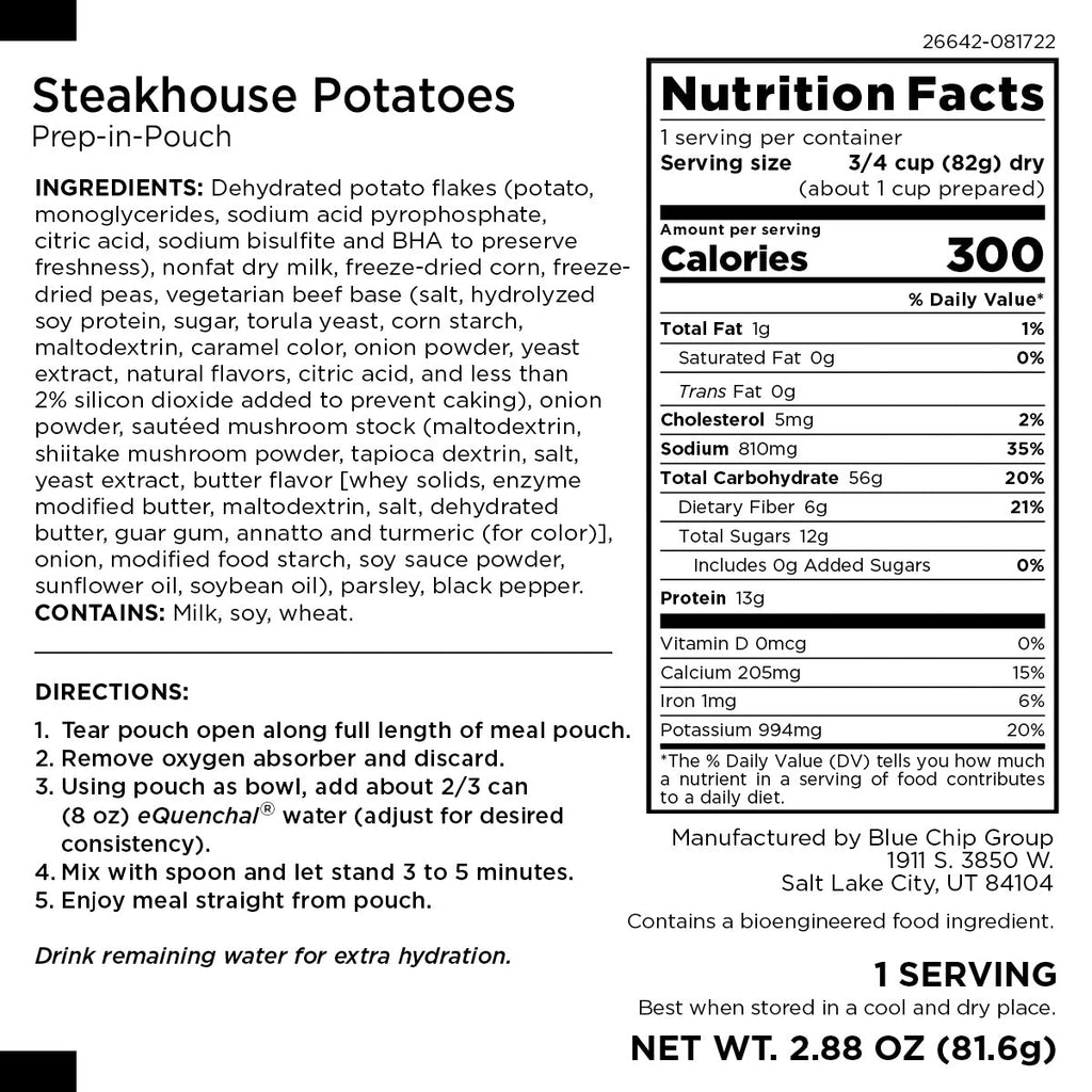 Steakhouse Potatoes, Cold Fill, No Heat Required, 1 Serving - Augason Farms