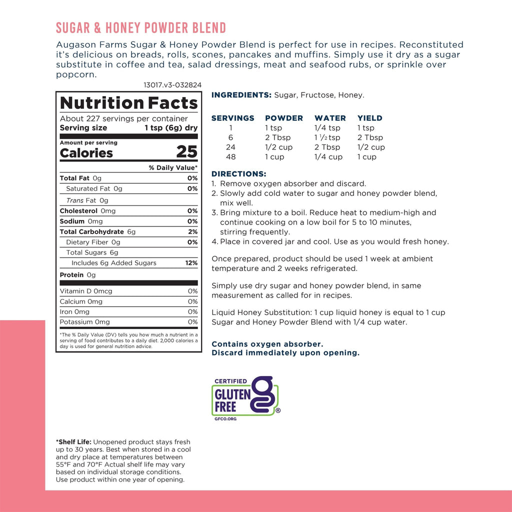 Sugar & Honey Powder Blend Can, 227 Servings - Augason Farms