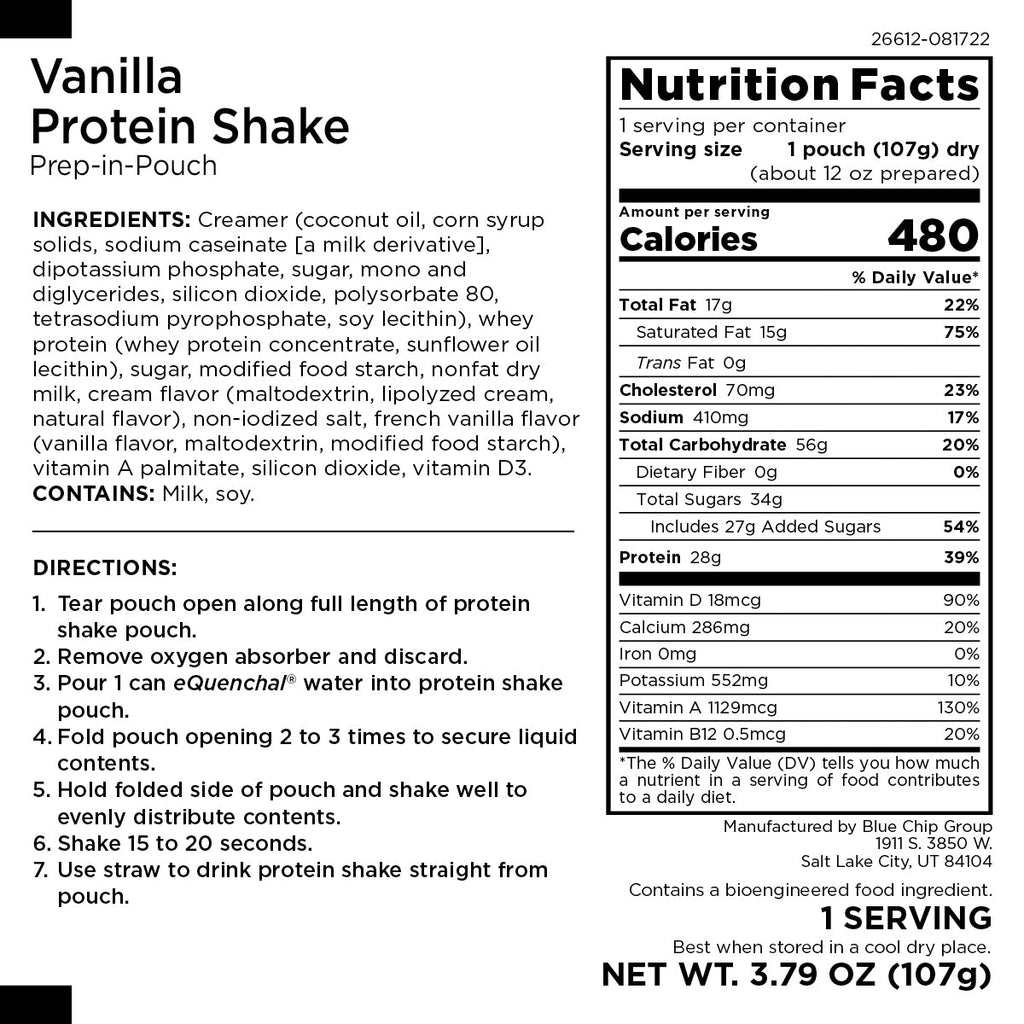 Vanilla Protein Shake, 28g of Protein, 1 Serving - Augason Farms