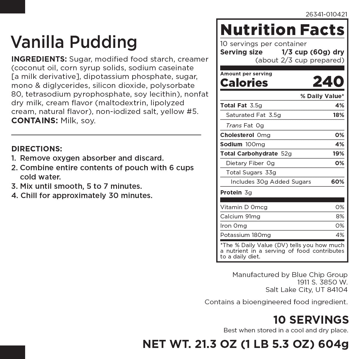 Vanilla Pudding Pouch, 10 Servings - Augason Farms