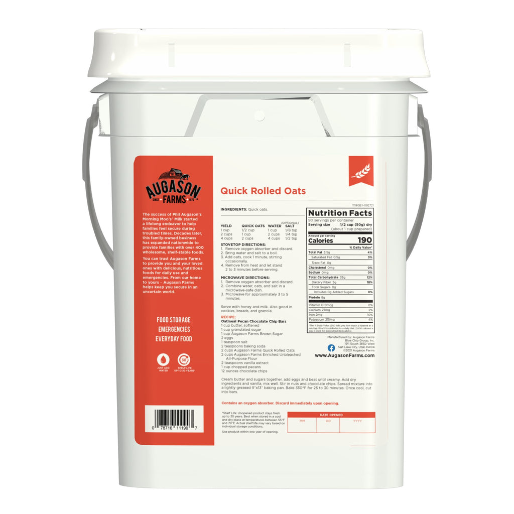 Quick Rolled Oats Emergency Food Storage 4-Gallon Pail - Augason Farms